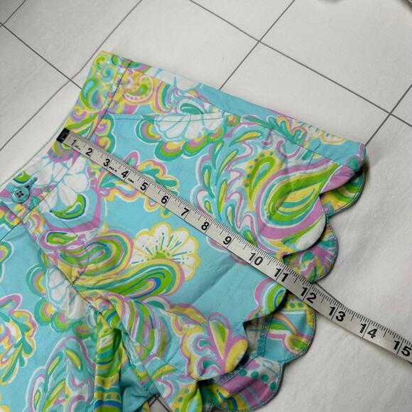 Lilly Pulitzer Shorts Women 0 Blue Green Buttercup Scalloped Hem Preppy Colorful - Picture 11 of 12